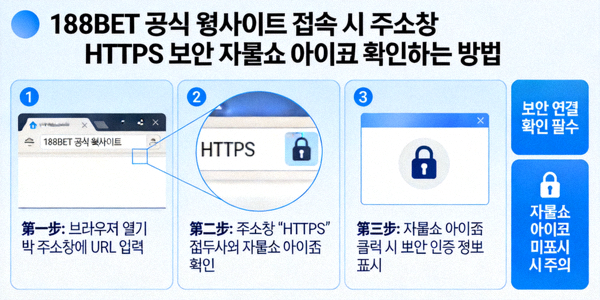 188BET 공식 웹사이트 접속 시 주소창 HTTPS 보안 자물쇠 아이콘 확인하는 방법